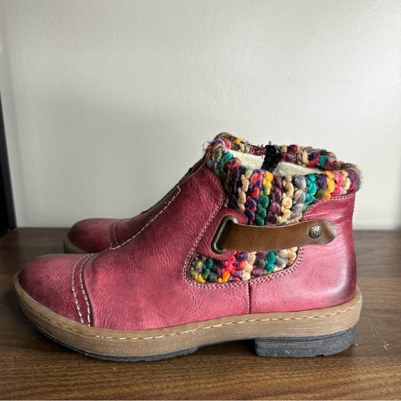 Rieker Red Leather Felicitas Lined Ankle Boots 39 - Picture 1 of 7